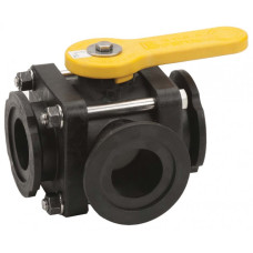 Banjo Polypropylene 3 Way Ball Valve T Port 9901-MV100SL (1" flanges, 1" ball i.d.)